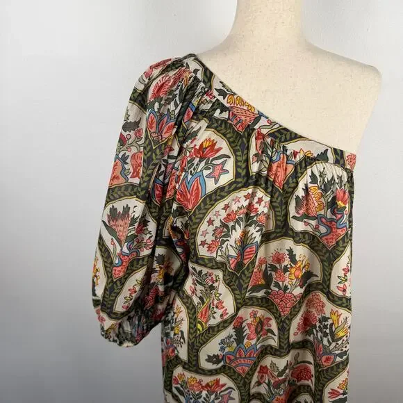 RHODE Floral Printed One Shoulder Shift Tent Dress Cotton Resort Women's Large - Picture 8 of 14